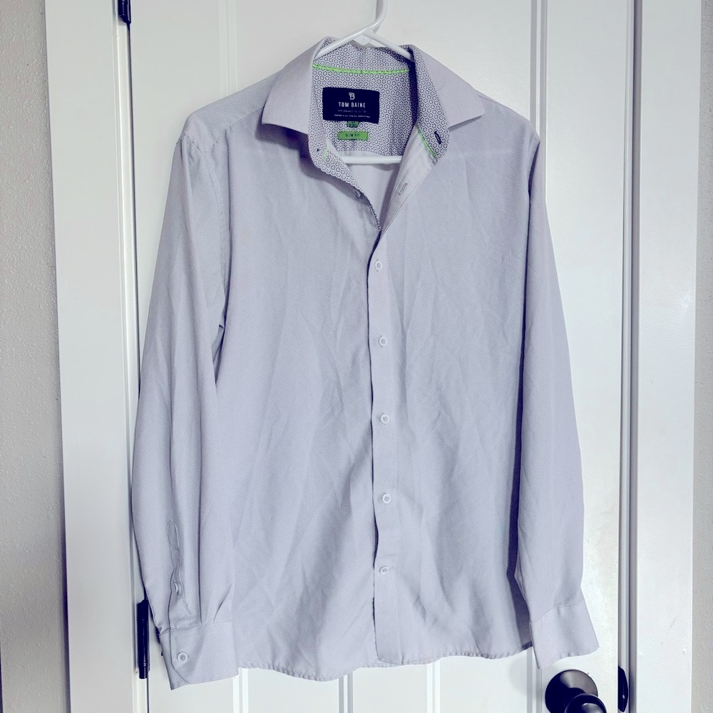 Tom Baine - Performance Collection Slim Fit Classic Light Gray Dress Shirt
